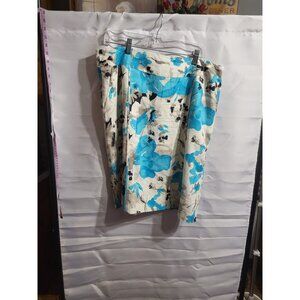 Cato 16 Skirt Linen Rayon Blue Flower Print, Easter Spring Summer Knee Length...